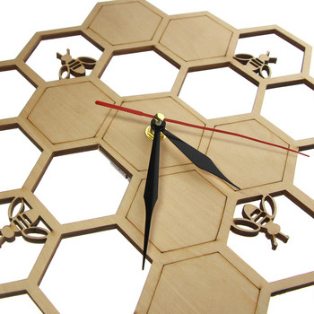 Пчели и пчелна пита Естествен дървен стенен часовник Шестоъгълна стена Art Wood Bee Honey Съвременен часовник часовник Декорация на домашен хол