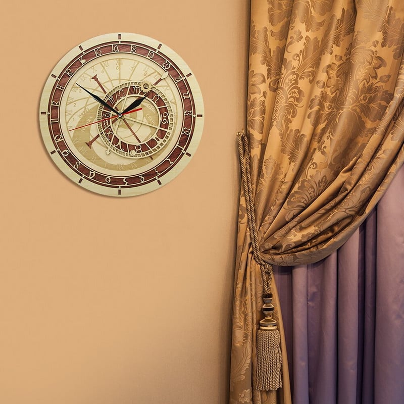 Prahos astronominis laikrodis medinis sieninis laikrodis Senamiesčio rotušė Čekijos Respublika Namų dekoras Astronomijos sienos menas Tylus kvarcinis laikrodis