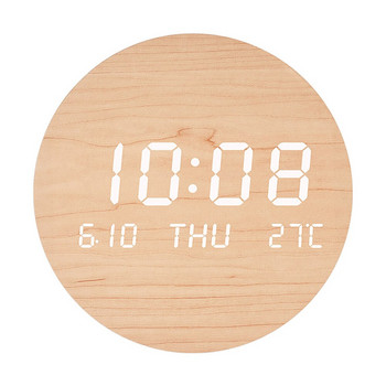 Αθόρυβο Ξύλινο LED Ψηφιακό Ρολόι Σαλόνι Ρολόι τοίχου Θερμοκρασία Ημερομηνία Εβδομάδας Εμφάνιση Ξυπνητήρι Αρχική Υπνοδωμάτιο Διακοσμητικό Ρολόι