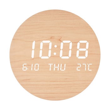 Безшумен дървен LED дигитален часовник Стенен часовник за всекидневна Температура Дата Седмица Дисплей Будилник Домашен Спалня Декоративен часовник
