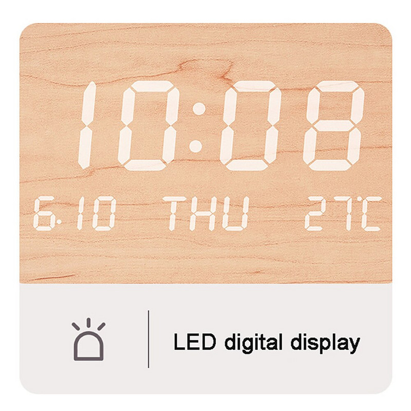 Csendes fa LED digitális óra Nappali falióra Hőmérséklet Dátum Hét Kijelző Ébresztőóra Otthoni Hálószoba Dekoratív óra