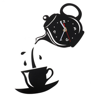 Нова креативна акрилна чаша за кафе 3D стенен часовник Направи си сам чайник Декоративни кухненски стенни часовници Всекидневна Трапезария Часовник за домашен декор