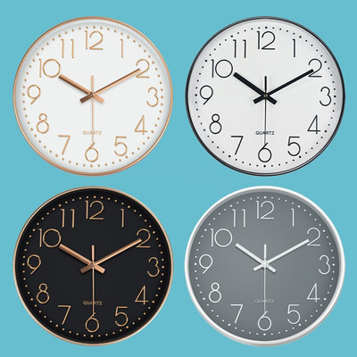Скандинавски 12` стенен часовник Безшумни кръгли стенни часовници Златна рамка за всекидневна Офис Вътрешен модерен стил Розово злато Черен бял