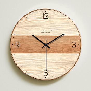 Семпъл стенен часовник с дървесни зърна Mute Всекидневна Творчески часовник за спалня Скандинавски домашен часовник Стенен часовник