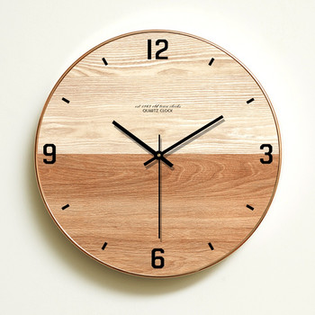 Семпъл стенен часовник с дървесни зърна Mute Всекидневна Творчески часовник за спалня Скандинавски домашен часовник Стенен часовник
