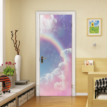 Αυτοκόλλητη ταπετσαρία Unicorn Cloud Αυτοκόλλητο πόρτας για κορίτσια Παιδικό υπνοδωμάτιο Βινύλιο αφίσα κινουμένων σχεδίων τρισδιάστατο αυτοκόλλητο τοίχου Σχέδιο σπιτιού