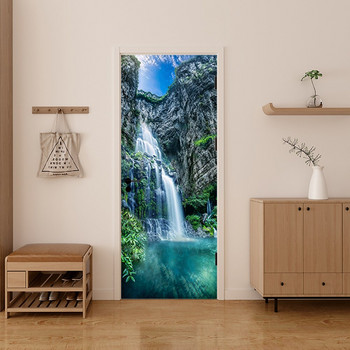 Αυτοκόλλητο 3D Waterfall Scenery Door PVC DIY Αυτοκόλλητη αδιάβροχη ταπετσαρία για πόρτες Αφίσα σαλονιού κρεβατοκάμαρας Διακόσμηση σπιτιού