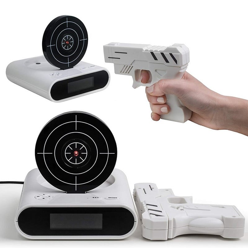 1 set pistol ceas cu alarmă trage cu ceas cu alarmă gadget înregistrabil țintă desktop digital noptiere ceasuri cu alarmă cadou
