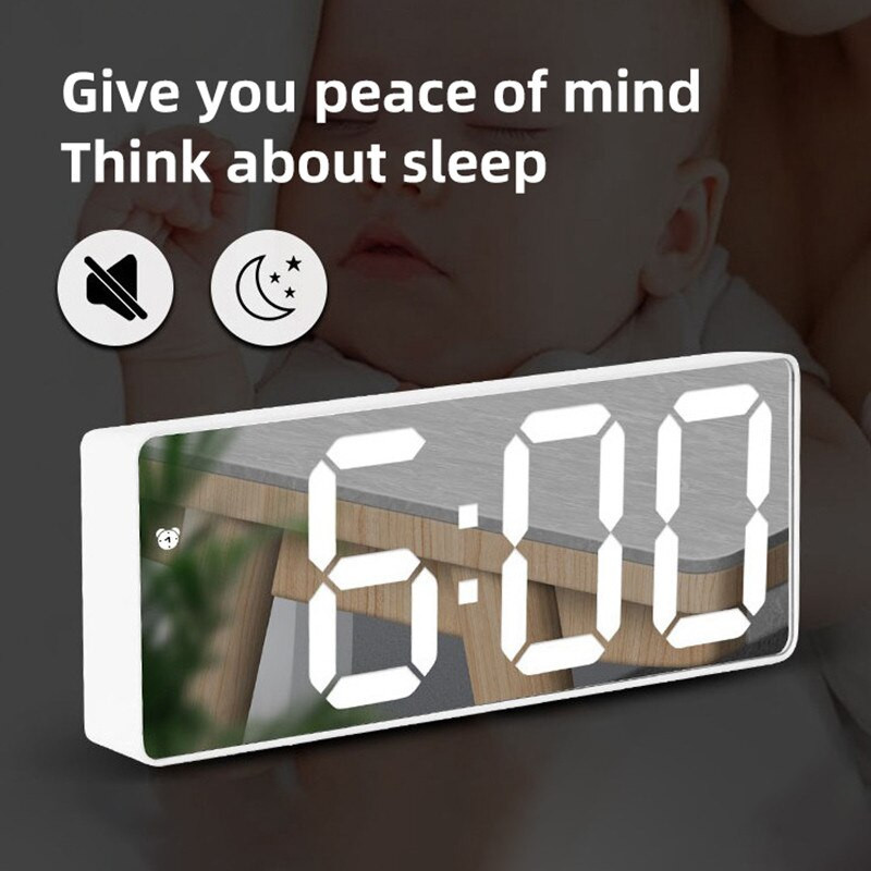 Digitális LED ébresztőóra akril/tükör otthoni asztali óra hangvezérlés szundi 12/24 órás elektronikus asztali dekorációs óra éjszakai mód