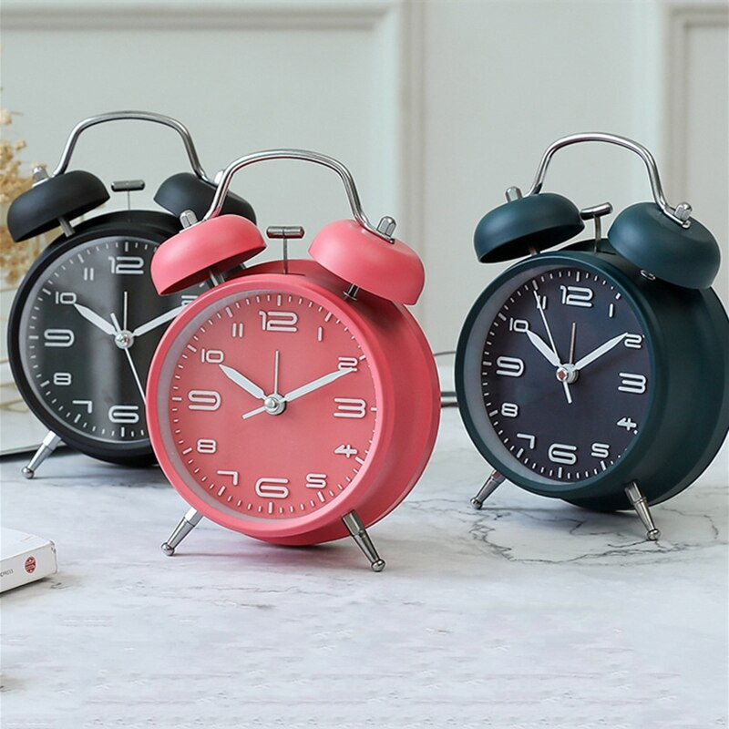 Kreatív ébresztőóra Vintage retro aranyos néma mutatós órák csengő hangos ébresztőóra világos éjjeli dekorációval