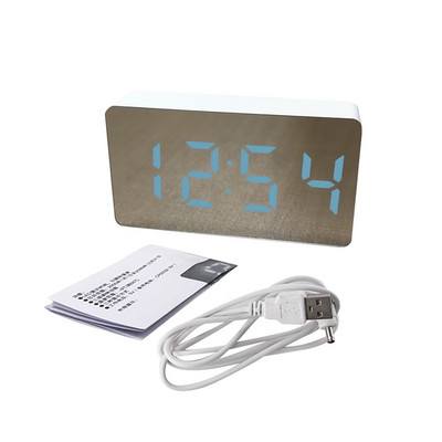 Masă cu alarmă de trezire de birou, ceas digital electronic cu reglaj regulabil, oglindă cu LED, mini amânare modernă, sunet, acasă, timp mașină, temperatură