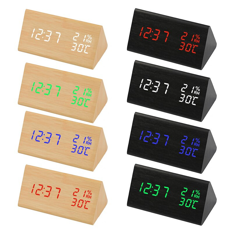 2022 új ébresztőóra LED fa óra asztal hangvezérlésű digitális Wood Despertador USB/AAA tápellátású elektronikus asztali órák
