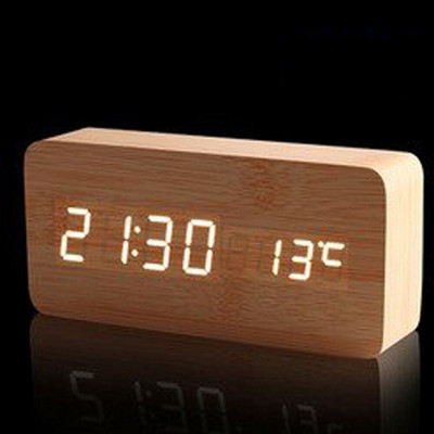 Kūrybingas išmanusis LED medinis dovanų elektroninis laikrodis šviečiantis nutildomas temperatūros dvigubas ekranas medinis žadintuvas