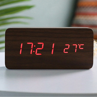 Kūrybingas išmanusis LED medinis dovanų elektroninis laikrodis šviečiantis nutildomas temperatūros dvigubas ekranas medinis žadintuvas