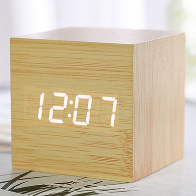 Kūrybingas išmanusis LED medinis dovanų elektroninis laikrodis šviečiantis nutildomas temperatūros dvigubas ekranas medinis žadintuvas