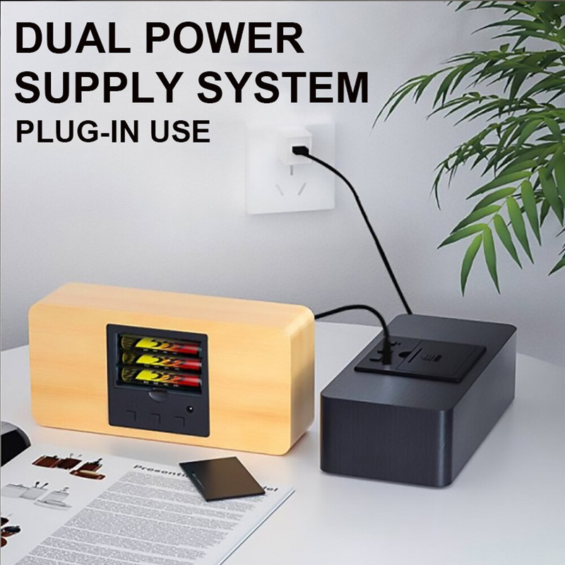 Kūrybingas išmanusis LED medinis dovanų elektroninis laikrodis šviečiantis nutildomas temperatūros dvigubas ekranas medinis žadintuvas