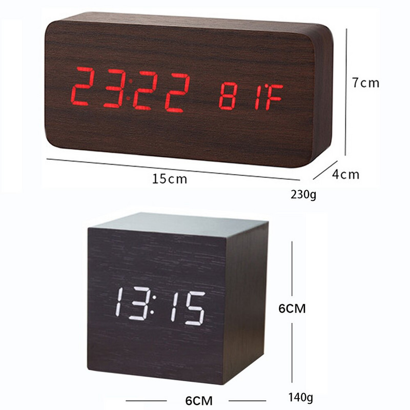 Kūrybingas išmanusis LED medinis dovanų elektroninis laikrodis šviečiantis nutildomas temperatūros dvigubas ekranas medinis žadintuvas