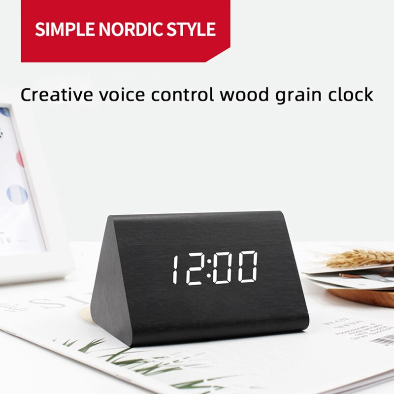 LED digitális óra Hangvezérlés Elektronikus órák Ntelligent otthoni asztali digitális elektronikus ébresztőóra fa ébresztőóra