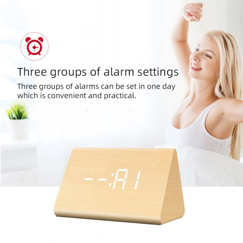 LED digitális óra Hangvezérlés Elektronikus órák Ntelligent otthoni asztali digitális elektronikus ébresztőóra fa ébresztőóra