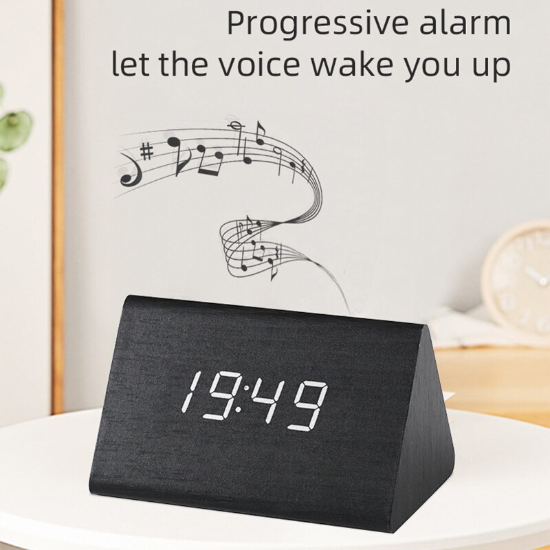 LED digitális óra Hangvezérlés Elektronikus órák Ntelligent otthoni asztali digitális elektronikus ébresztőóra fa ébresztőóra