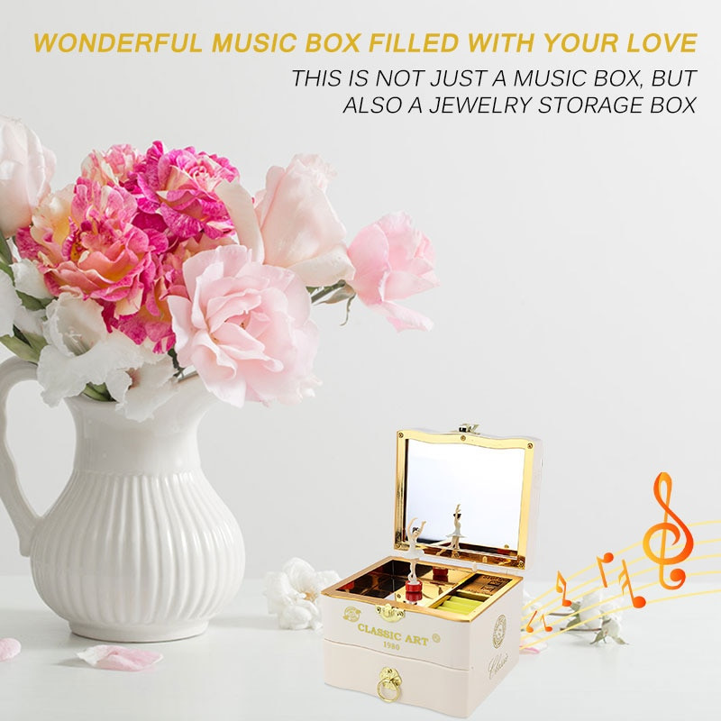 Tantsubaleriini muusikakast lapsele Retro käsitöö graveeritud puidust ehete hoidja peegliga Suurepärane kingitus sünnipäevaks