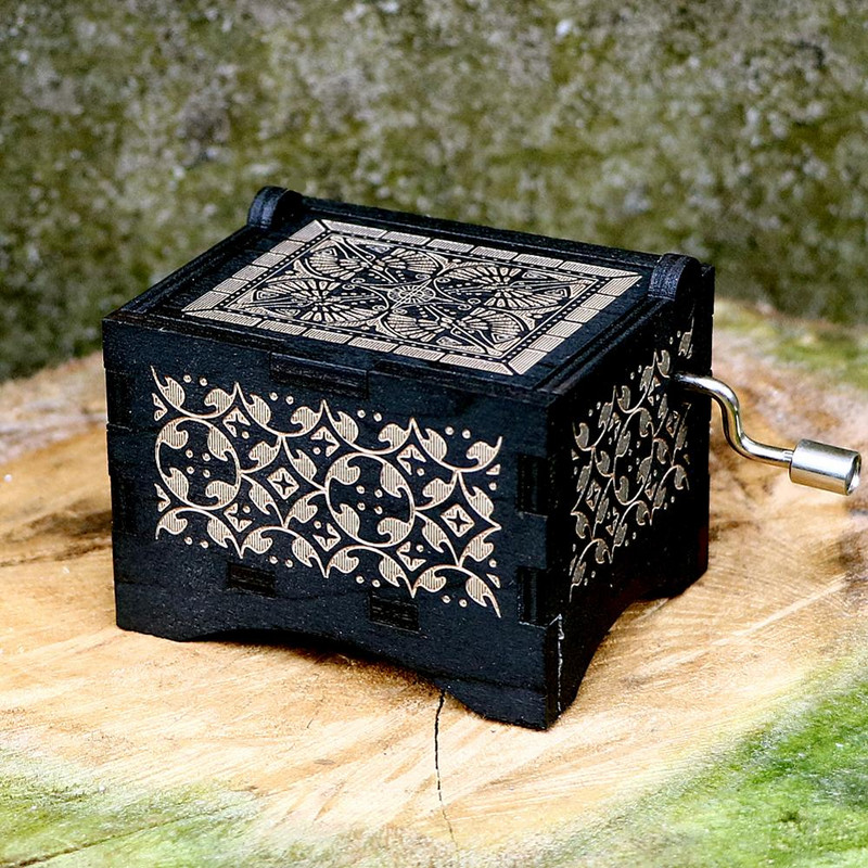 Muusikakarp, must puidust muusikalikarp, käsitsi vändatav Zelda Musica Caja jõulukink poisile/tüdrukule sünnipäevakingitus