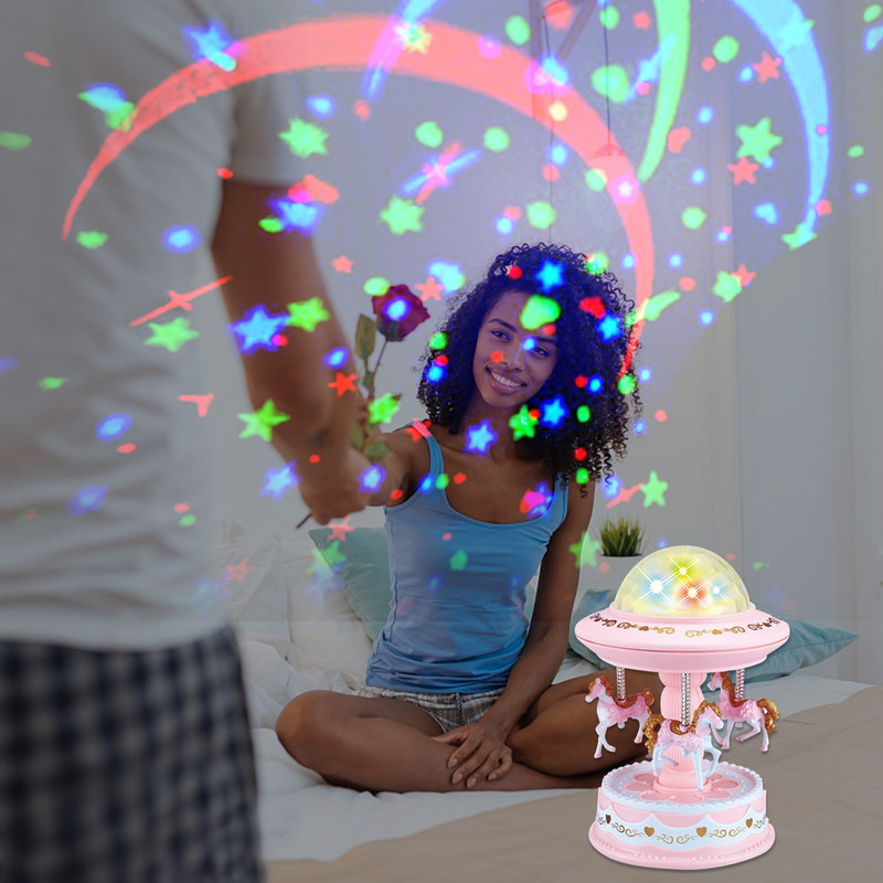 Bevigac armsad pöörlevad hobusekarusselli stiilis tuled säravad muusikakasti projektor koju sõbrapäevaks sünnipäevaks uusaasta kingitused lapsele