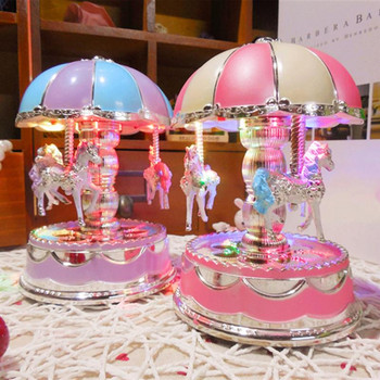 Luxury Carousel Music Box 3 Horses Rotate Light LED Luminous Rotation Romantic Carousel Music Box