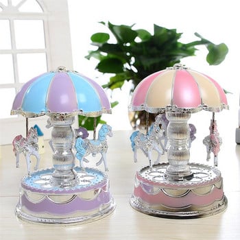 Luxury Carousel Music Box 3 Horses Rotate Light LED Luminous Rotation Romantic Carousel Music Box