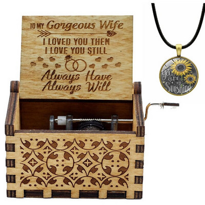 Cutie muzicală din lemn cu manivelă cu colier Tema cadou Pirat My Sunshine Castle Music Beast sculptat petrecere de aniversare