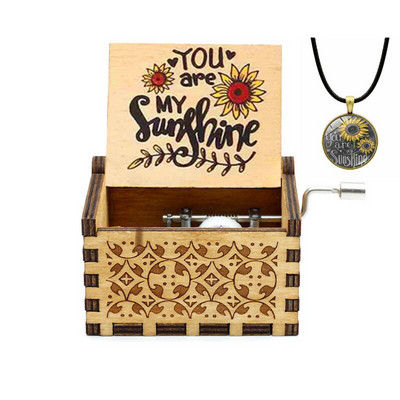 Cutie muzicală din lemn cu manivelă cu colier Tema cadou Pirat My Sunshine Castle Music Beast sculptat petrecere de aniversare