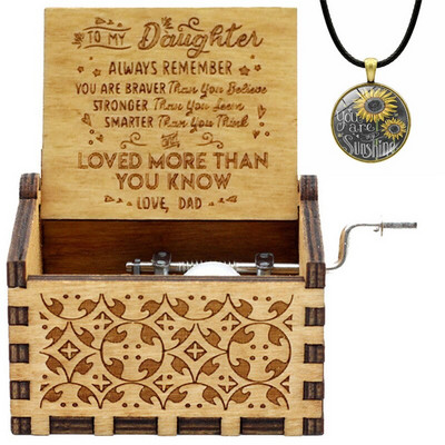 Cutie muzicală din lemn cu manivelă cu colier Tema cadou Pirat My Sunshine Castle Music Beast sculptat petrecere de aniversare