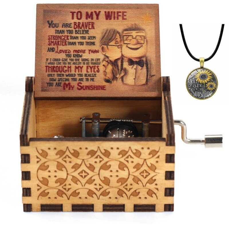 Cutie muzicală din lemn cu manivelă cu colier Tema cadou Pirat My Sunshine Castle Music Beast sculptat petrecere de aniversare