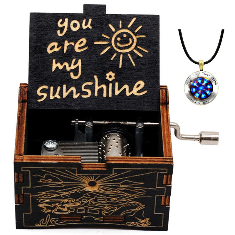 Cutie muzicală din lemn cu manivelă cu colier Tema cadou Pirat My Sunshine Castle Music Beast sculptat petrecere de aniversare