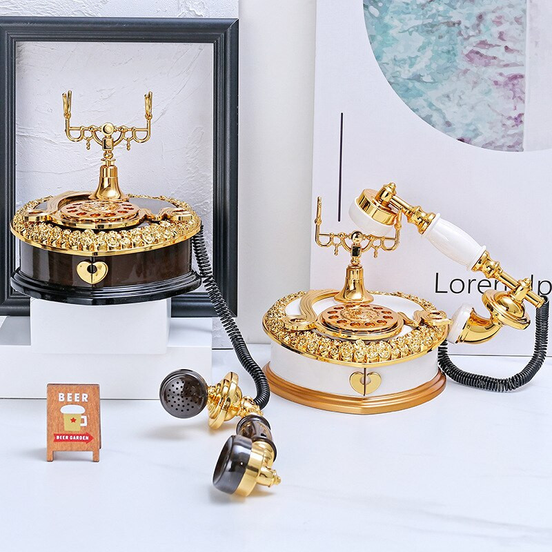 Nordic Style Vintage telefon zenedoboz Kreatív tárcsás telefon díszek Otthoni boros szekrény bejárati dekoráció Ajándék dekoráció