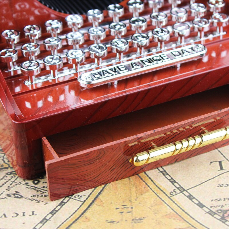 Radoša retro mūzikas kastīte Vintage rakstāmmašīnas stila mehāniskā mūzikas kastīte dārglietu kastīte ar atvilktni dzimšanas dienas dāvana Ziemassvētku dāvana