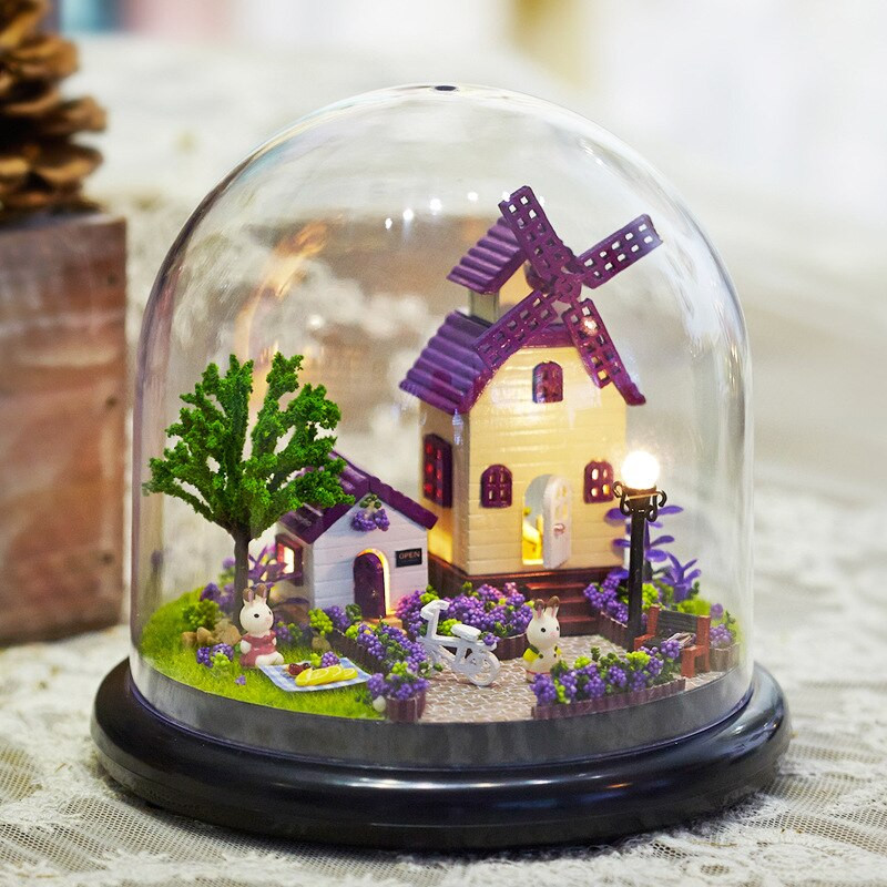 DIY Cottages Glazbena kutija Poklon djevojci za Valentinovo Ručno izrađena crtana LED kuća s figuricama navlake za prašinu Poklon za rođendan
