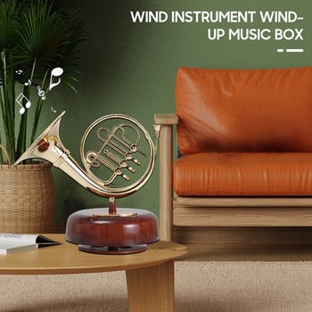 Γαλλικό κόρνο Music Box Classical Wind Up Περιστρεφόμενο Μουσικό κιβώτιο Περιστρεφόμενη βάση Μπρούτζινο πνευστό όργανο Μινιατούρα καλλιτεχνικού δώρου