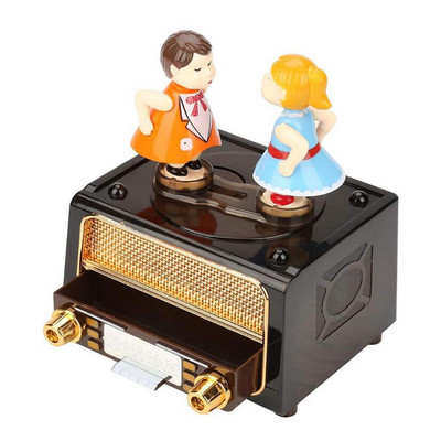 KissingCouple Doll Music Box Κλασικό Ραδιόφωνο Ρολόι ABS Κουτί κοσμημάτων για κορίτσια Χέρι μανιβέλα Μουσικός Μηχανισμός Δώρο Χριστουγέννων