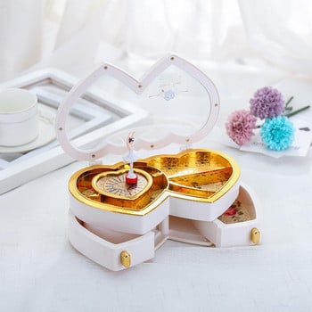 Music Trinket Box Heart Shape Ballerina Box Μουσικό κοσμηματοπωλείο ABS Θήκη αποθήκευσης κουρδιστό Μουσικό κουτί κοσμημάτων για δαχτυλίδι