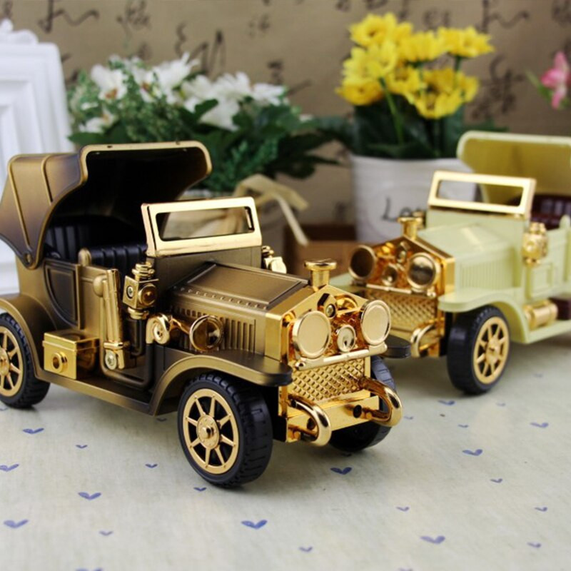Retro autómodell zenedoboz Klasszikus veteránautó óramű Zene díszek skandináv lakberendezés Nappali dekoráció