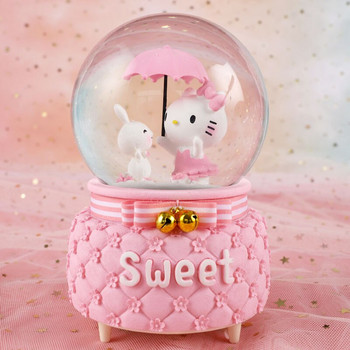 Kt Cat Music Box Snowflake Rotating with Light Luminous Music Box Crystal Ball Δημιουργικό δώρο γενεθλίων Carousel Snow Globe