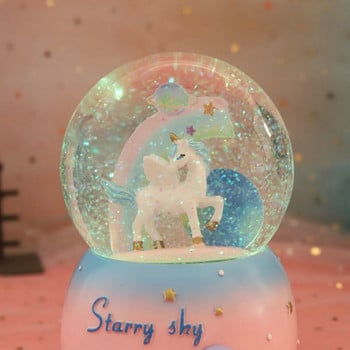 Crystal Ball Music Box Κορίτσι Καρδιά Μονόκερος Φωτεινό Snowflake Music Box Δώρο γενεθλίων φίλη Ρητίνη Στολίδι Snow Globe