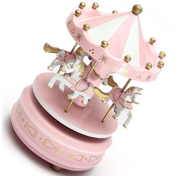 Μουσικό καρουζέλ άλογο ξύλινο καρουζέλ μουσικό κουτί παιχνίδι παιδικό μωρό ροζ παιχνίδι-ABUX