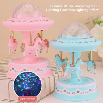 Music Boxes for Girls LED Light Luminous Projection Music Box 3 Horse Rotating Music Boxes for Girls Δώρα γενεθλίων Διακόσμηση δωματίου