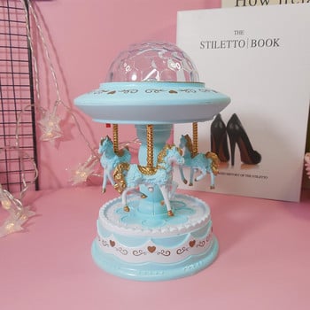 Music Boxes for Girls LED Light Luminous Projection Music Box 3 Horse Rotating Music Boxes for Girls Δώρα γενεθλίων Διακόσμηση δωματίου