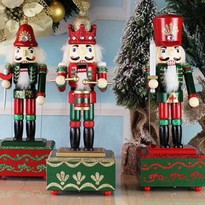 Bricolaj din lemn Spărgător de nuci Toboșar Cutie muzicală Cadou de aniversare Vintage Home Decoratiuni de Crăciun Cutii muzicale de Crăciun Navidad 32CM