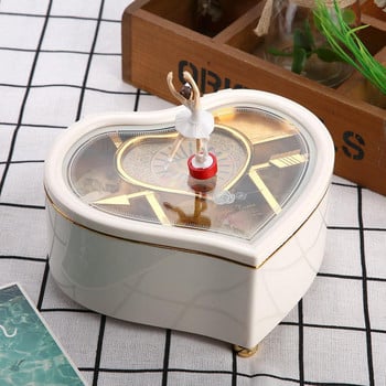 Heart Shape Dancing Ballerina Music Box Πλαστικό κουτί κοσμημάτων Μηχανισμός δώρου Hand Crank Music Box Μηχανισμός Δώρο για τον Άγιο Βαλεντίνο