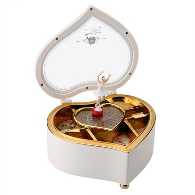 Музикална кутия танцуваща балерина във формата на сърце Пластмасова кутия за бижута Механизъм за подарък Ръчна манивела Механизъм за музикална кутия Подарък за Свети Валентин