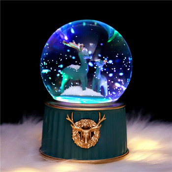 Elk Crystal Ball Starry Sky Music Box Boys Toys Δώρο για την Ημέρα του Αγίου Βαλεντίνου Rainbow Glowing Snowflakes Διακόσμηση σπιτιού Στολίδι επιφάνειας εργασίας